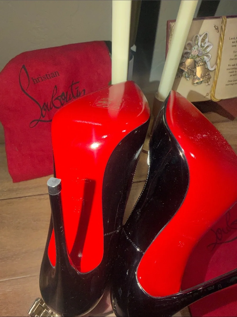 Authentic Christian Louboutin Black Patent Pointed-Toe Stiletto Pumps